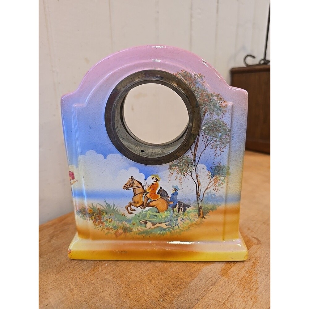 Vintage Victorian Porcelain Mantle Clock Case Hand Painted Scenery From England